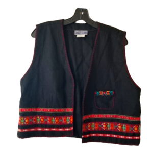 Vintage Erica Embroidered Wool Blend Cropped Boxy Boho Vest Size Large
